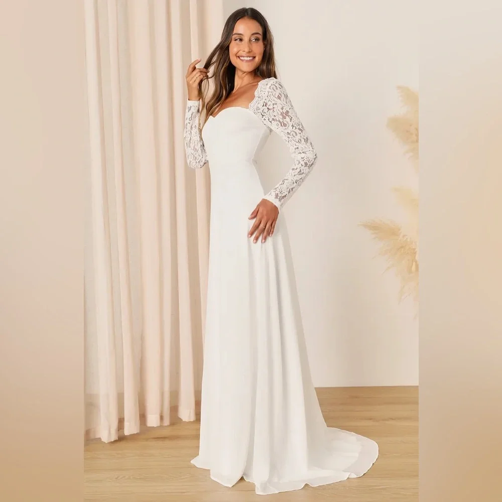 New Lulus Promised Forever White Lace Long Sleeve Backless Maxi Dress Medium - Picture 3 of 5